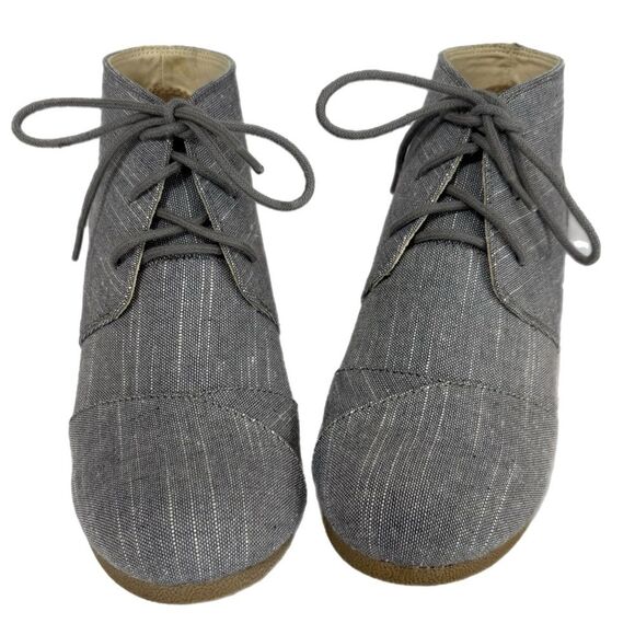 Soda Lace Up Rounded Close toe Oxford Women’s 7.5 Gray Cork 3” Wedge Canvas Box. - Picture 1 of 9